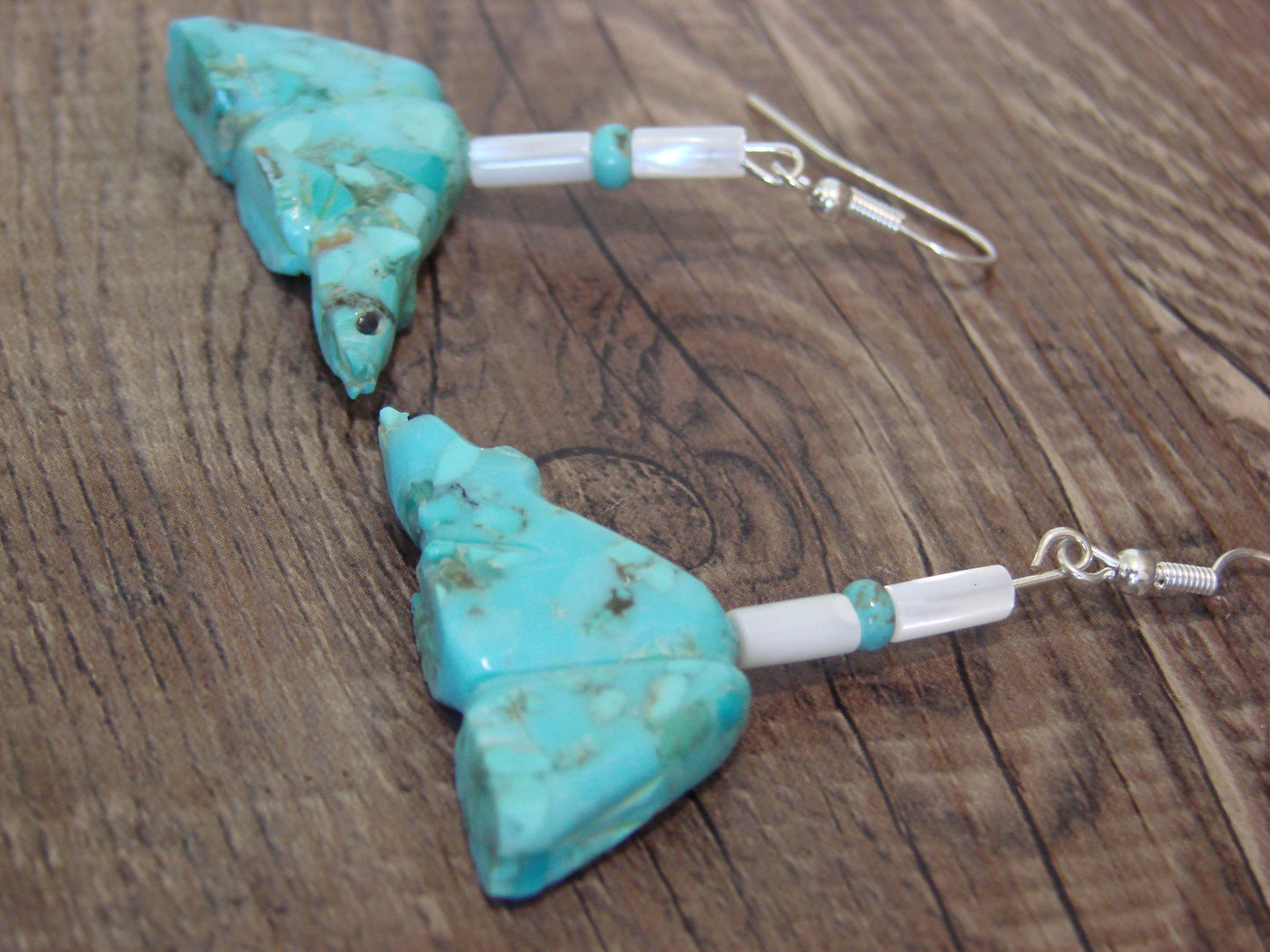 Native American Hand Carved Badger Fetish Dangle Earrings - Laate