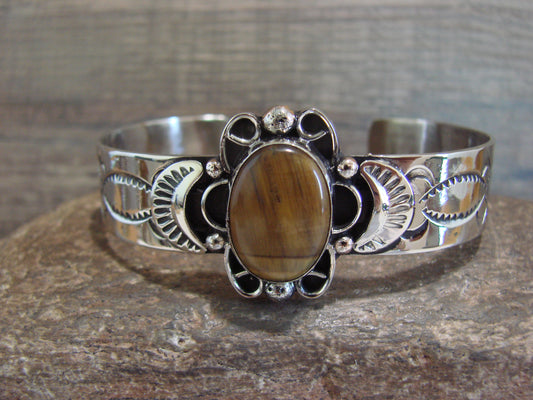 Navajo Indian Nickel Silver & Tiger Eye Bracelet by Cleveland