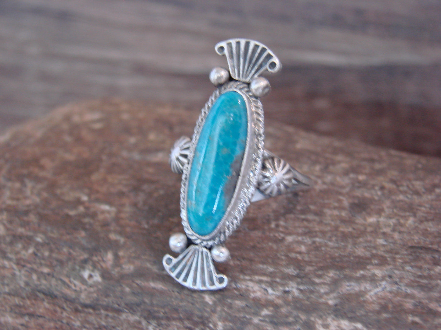 Native American Sterling Silver & Turquoise Ring by Largo - Size 8