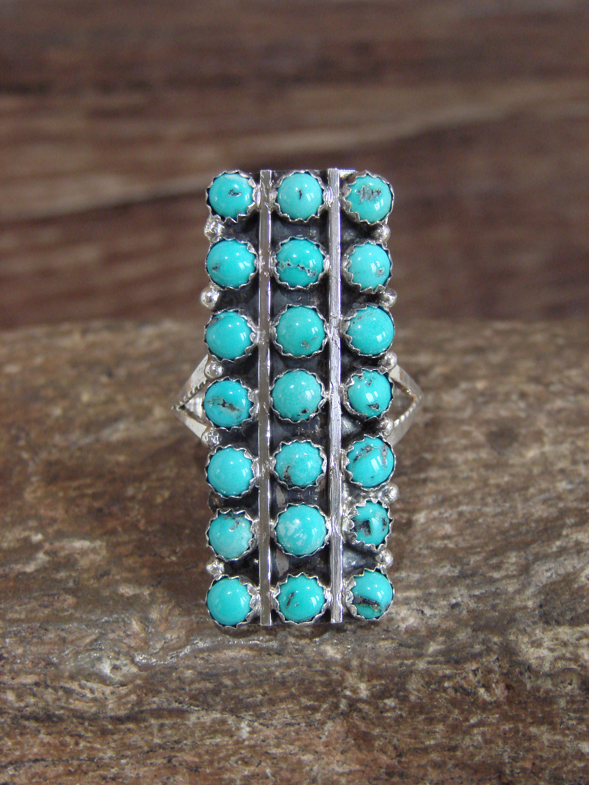 Native American Sterling Silver & Turquoise Cluster Ring Size 8 - Begay