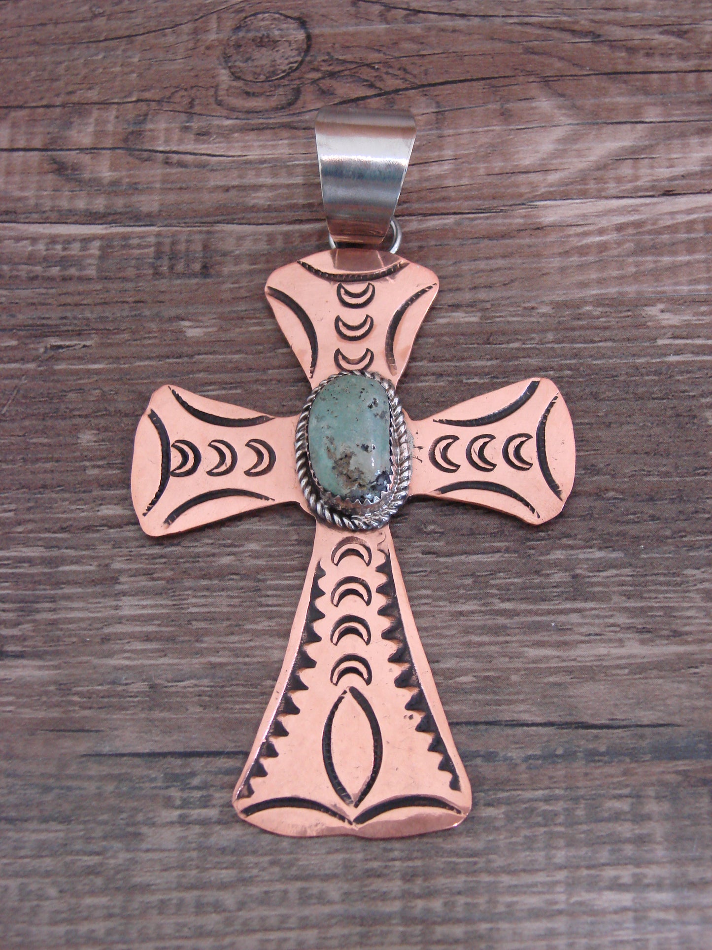 Native American Copper & Turquoise Cross Pendant by Cleveland