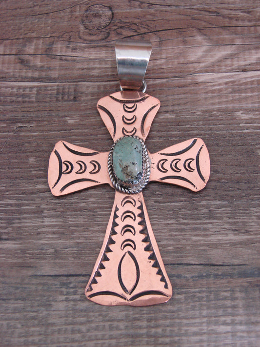Native American Copper & Turquoise Cross Pendant by Cleveland