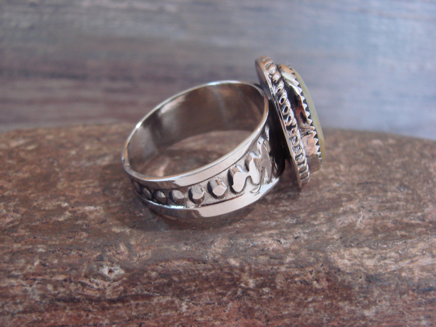 Native American Nickel Silver & Turquoise Scarf Ring by Cleveland