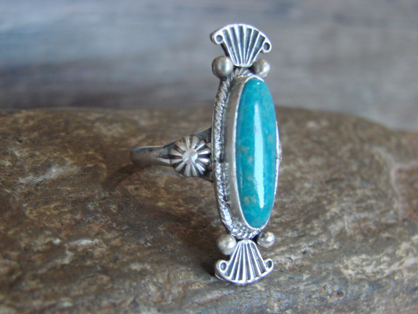 Native American Sterling Silver & Turquoise Ring by Largo - Size 8