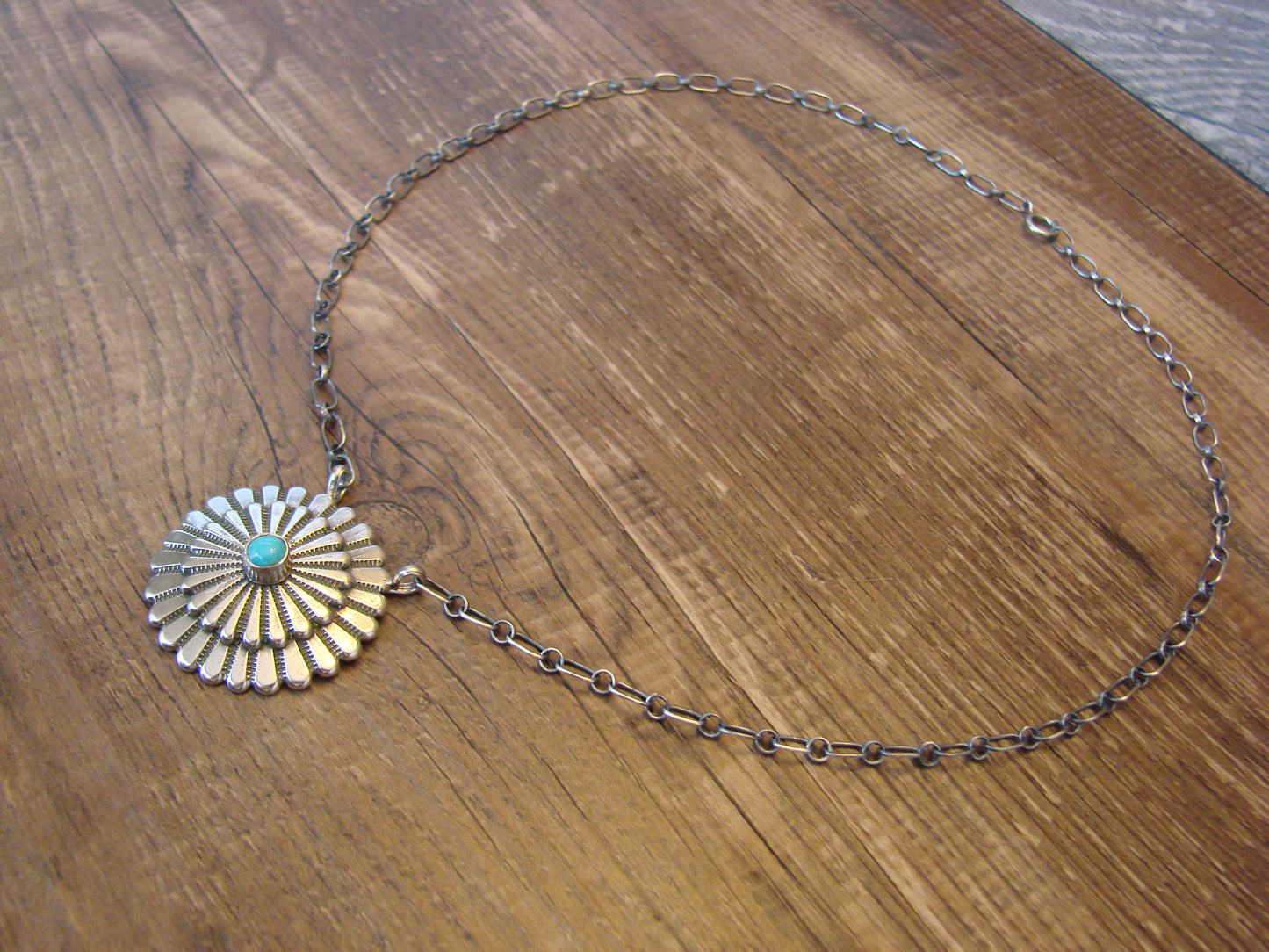 Native American 17" Sterling Silver & Kingman Turquoise Necklace