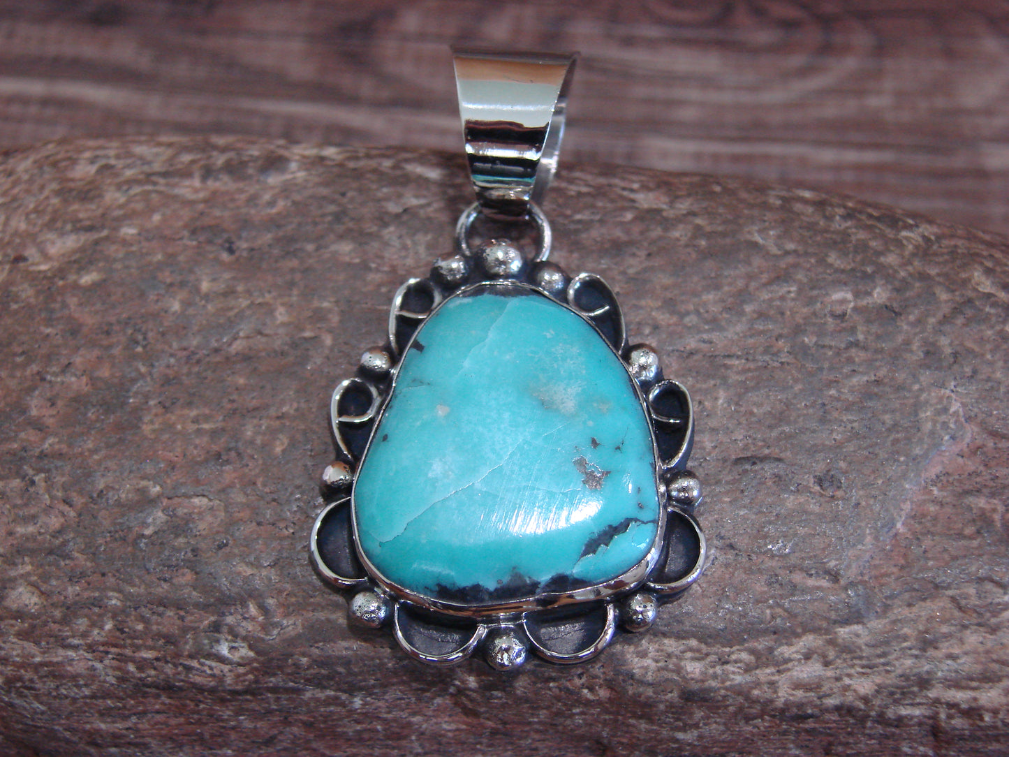 Native American Navajo Nickel Silver & Turquoise Pendant - Cleveland
