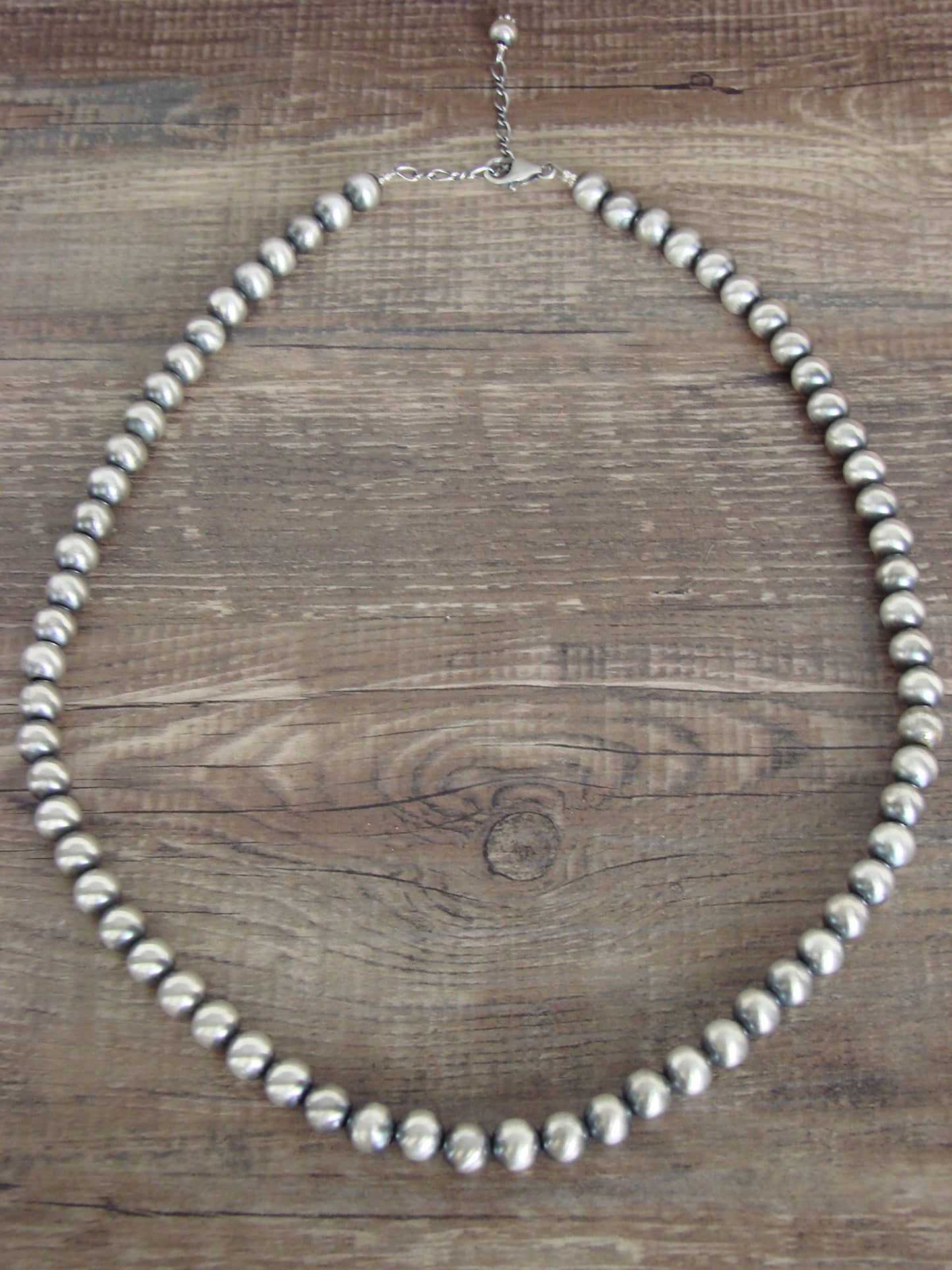 Native American Sterling Silver 8mm Adjustable Navajo Pearl Necklace - Mariano