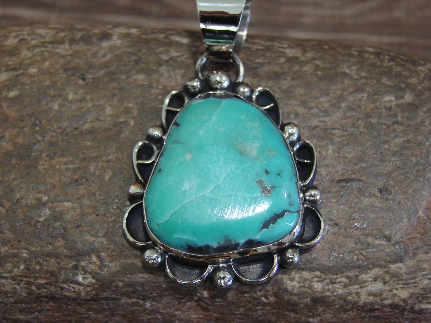 Native American Navajo Nickel Silver & Turquoise Pendant - Cleveland