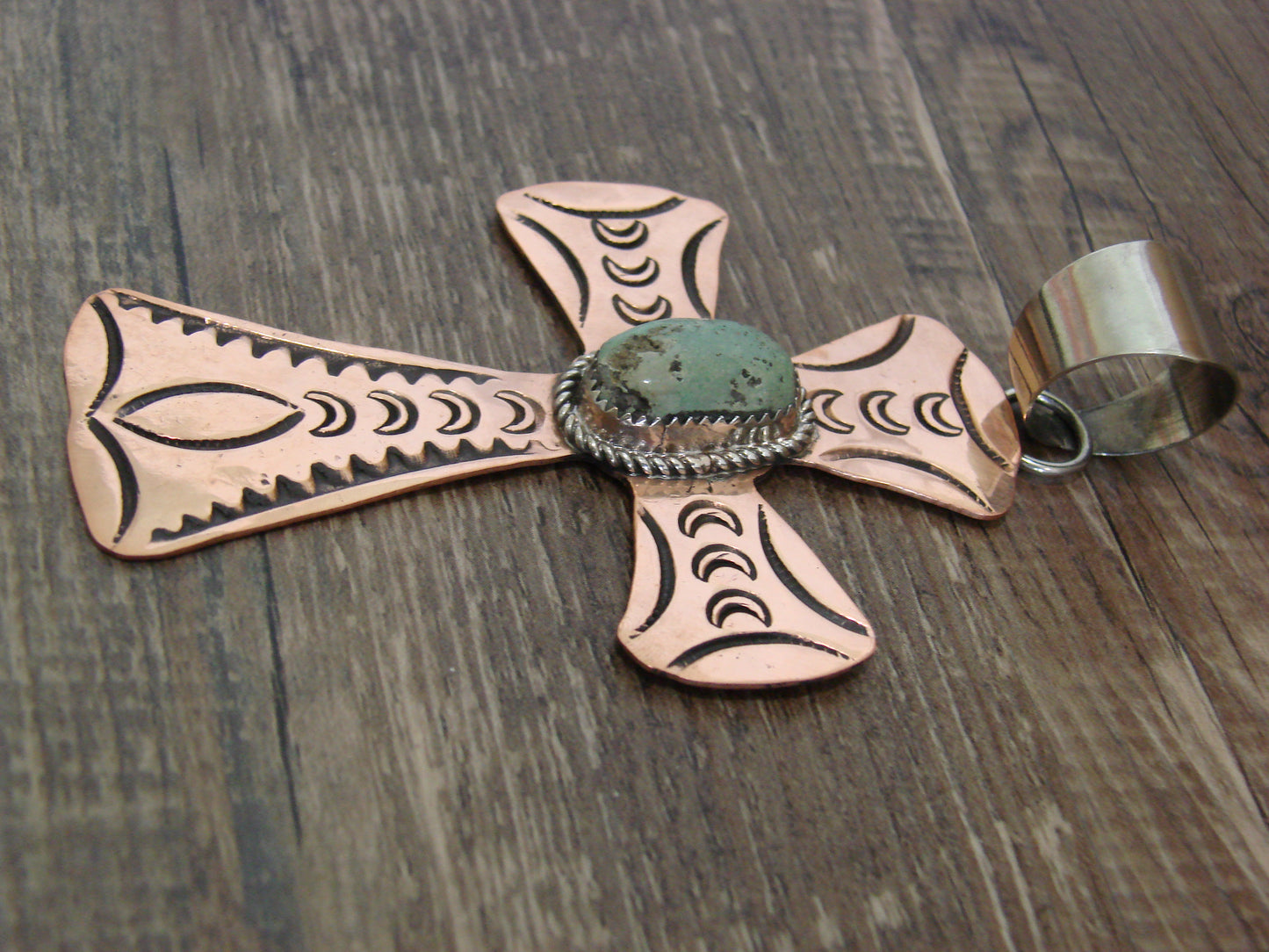 Native American Copper & Turquoise Cross Pendant by Cleveland