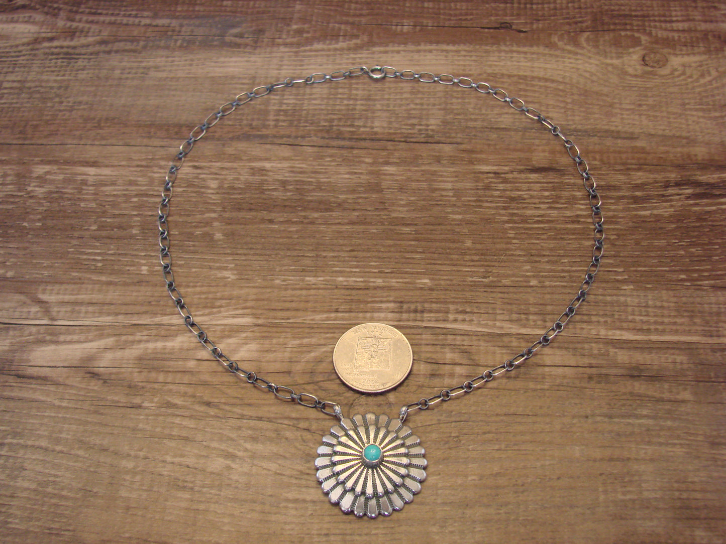 Native American 17" Sterling Silver & Kingman Turquoise Necklace