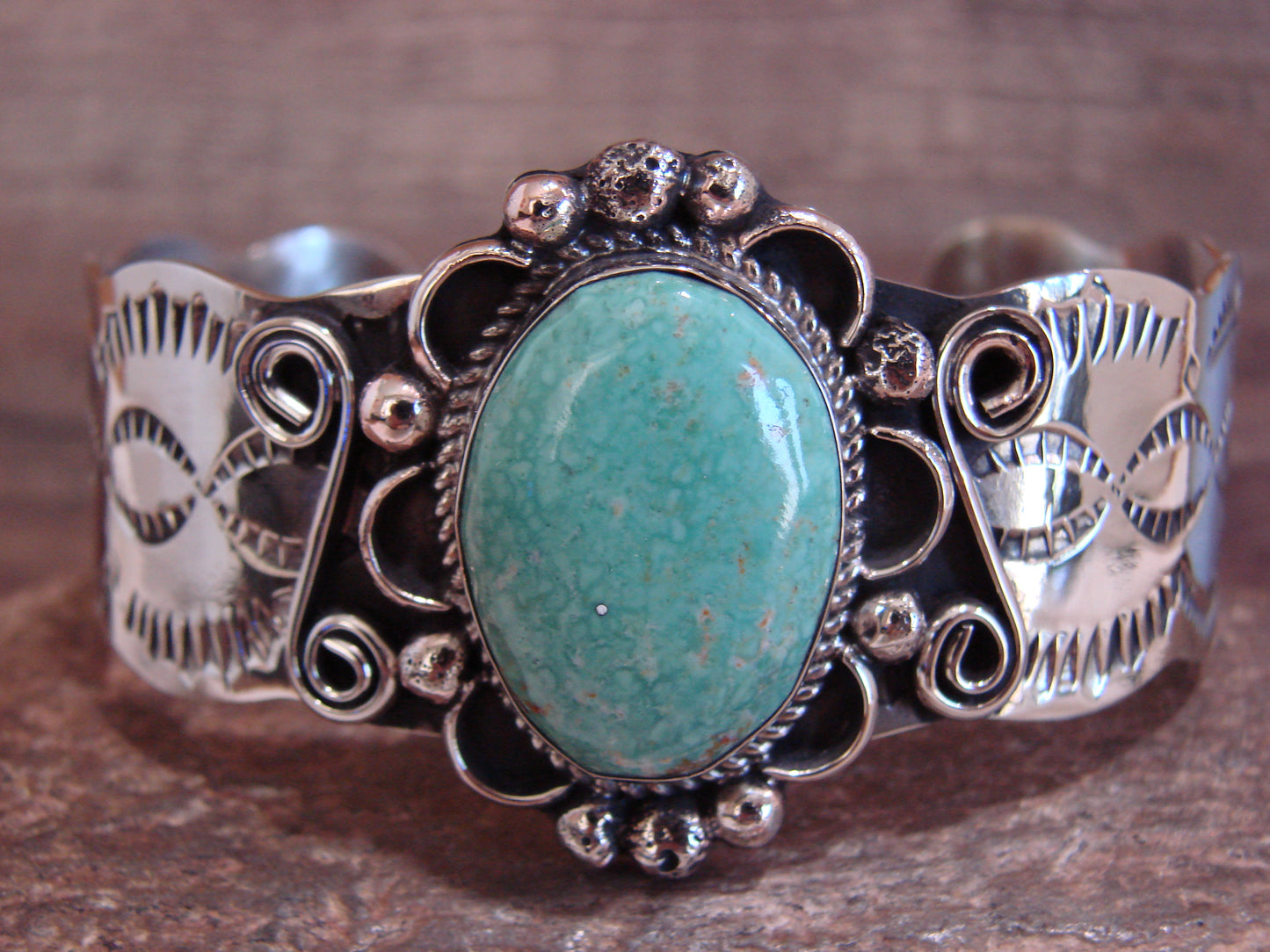 Native American Nickel Silver & Turquoise Bracelet by Cleveland