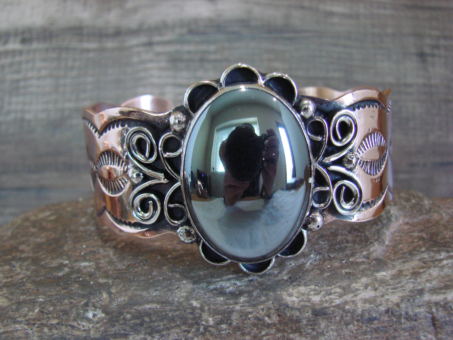 Navajo Indian Copper & Hematite Bracelet by Cleveland