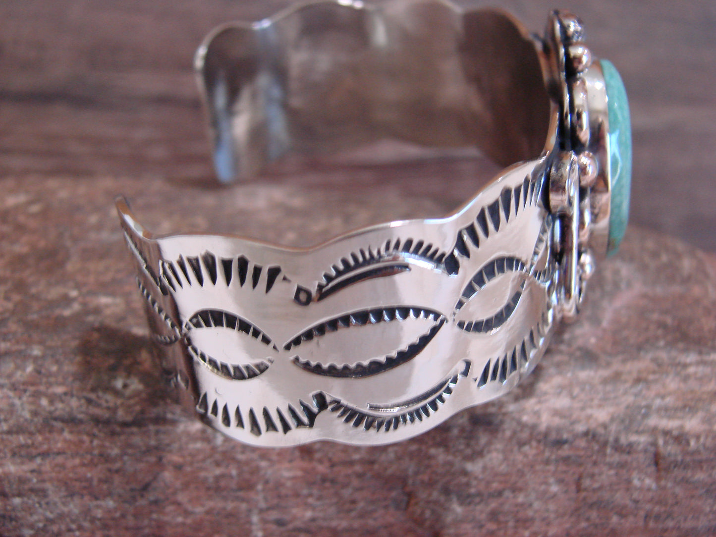 Native American Nickel Silver & Turquoise Bracelet by Cleveland