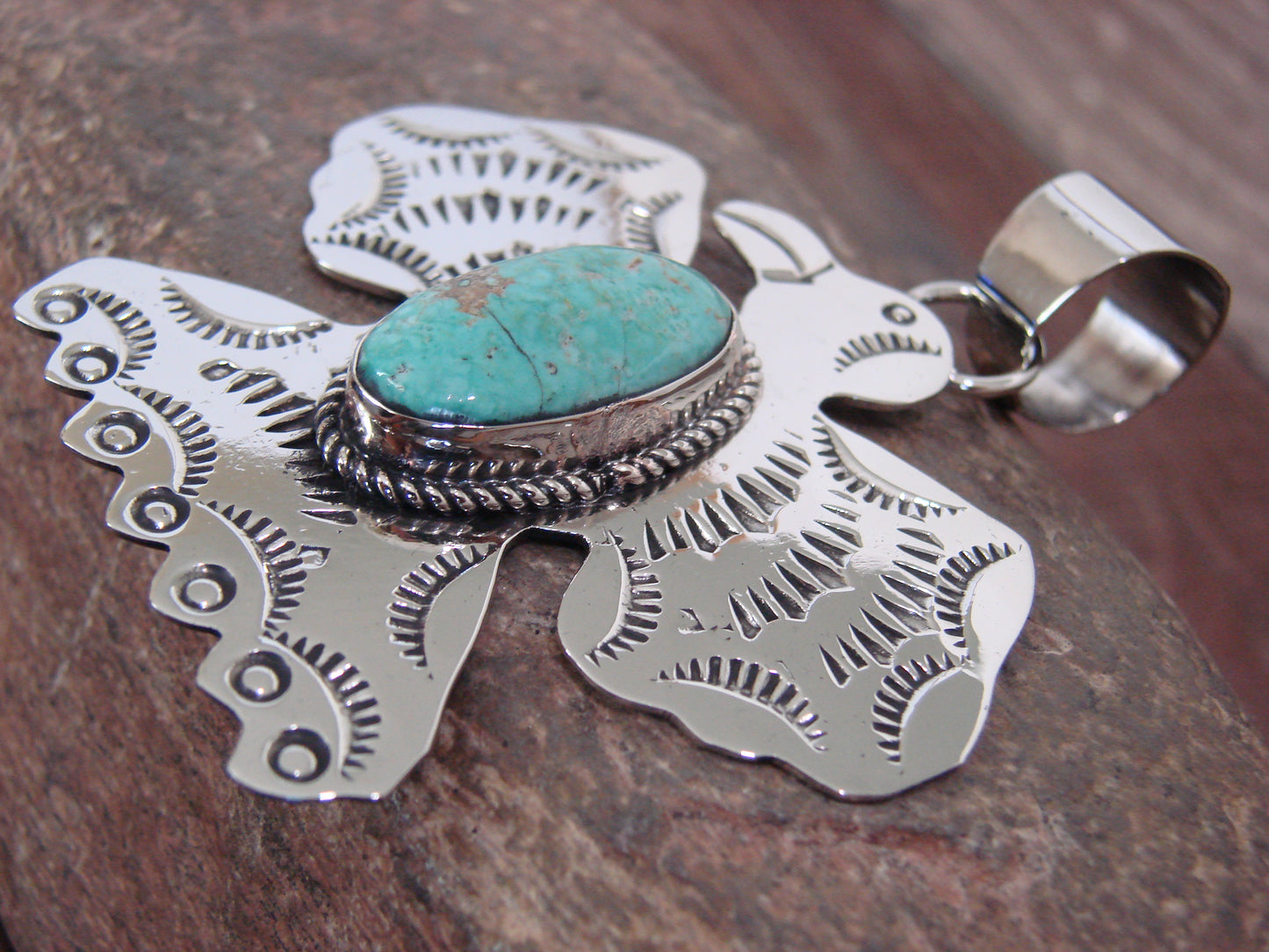 Native American Nickel Silver & Turquoise Thunderbird Pendant - Cleveland