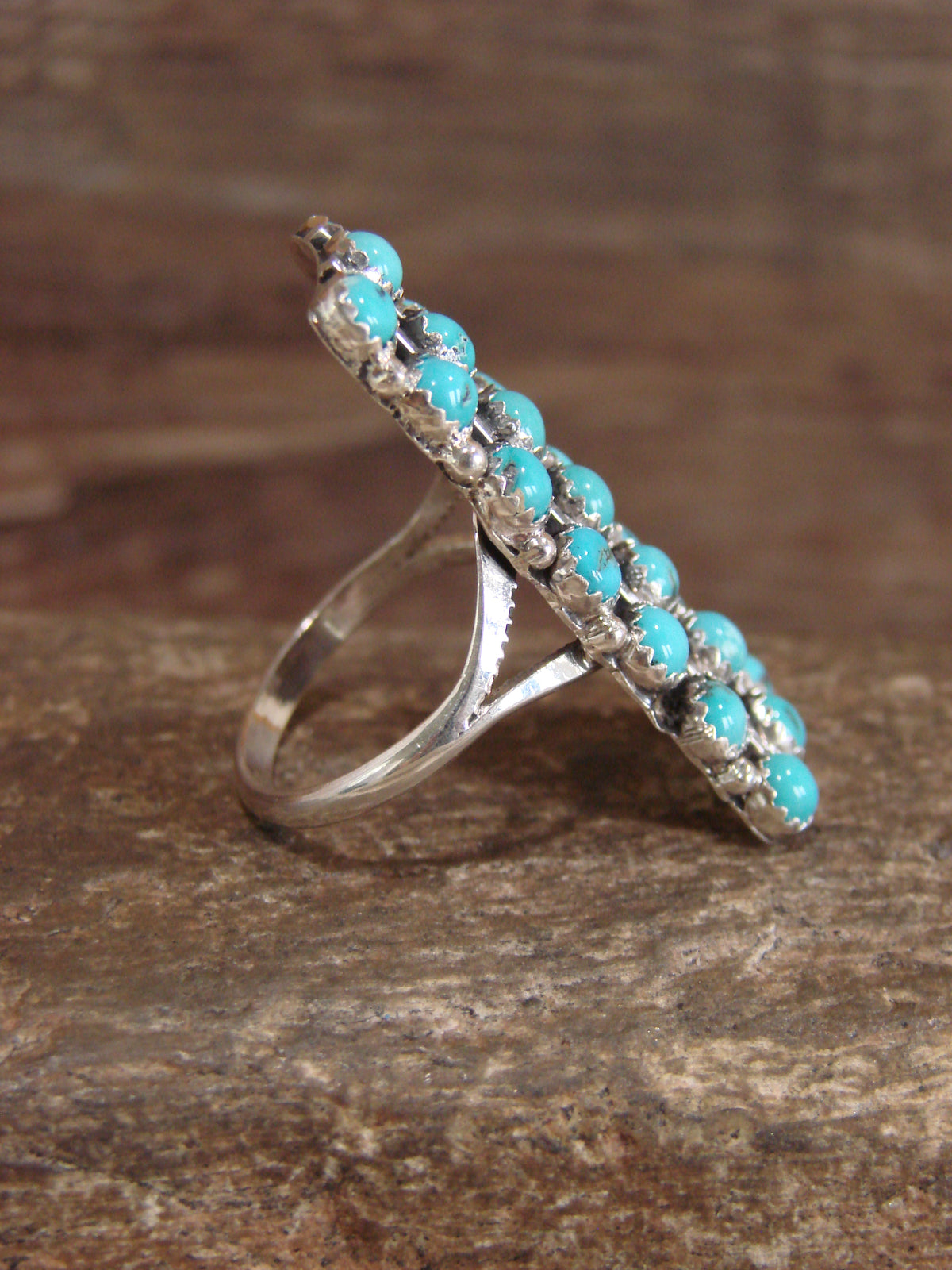 Native American Sterling Silver & Turquoise Cluster Ring Size 8 - Begay