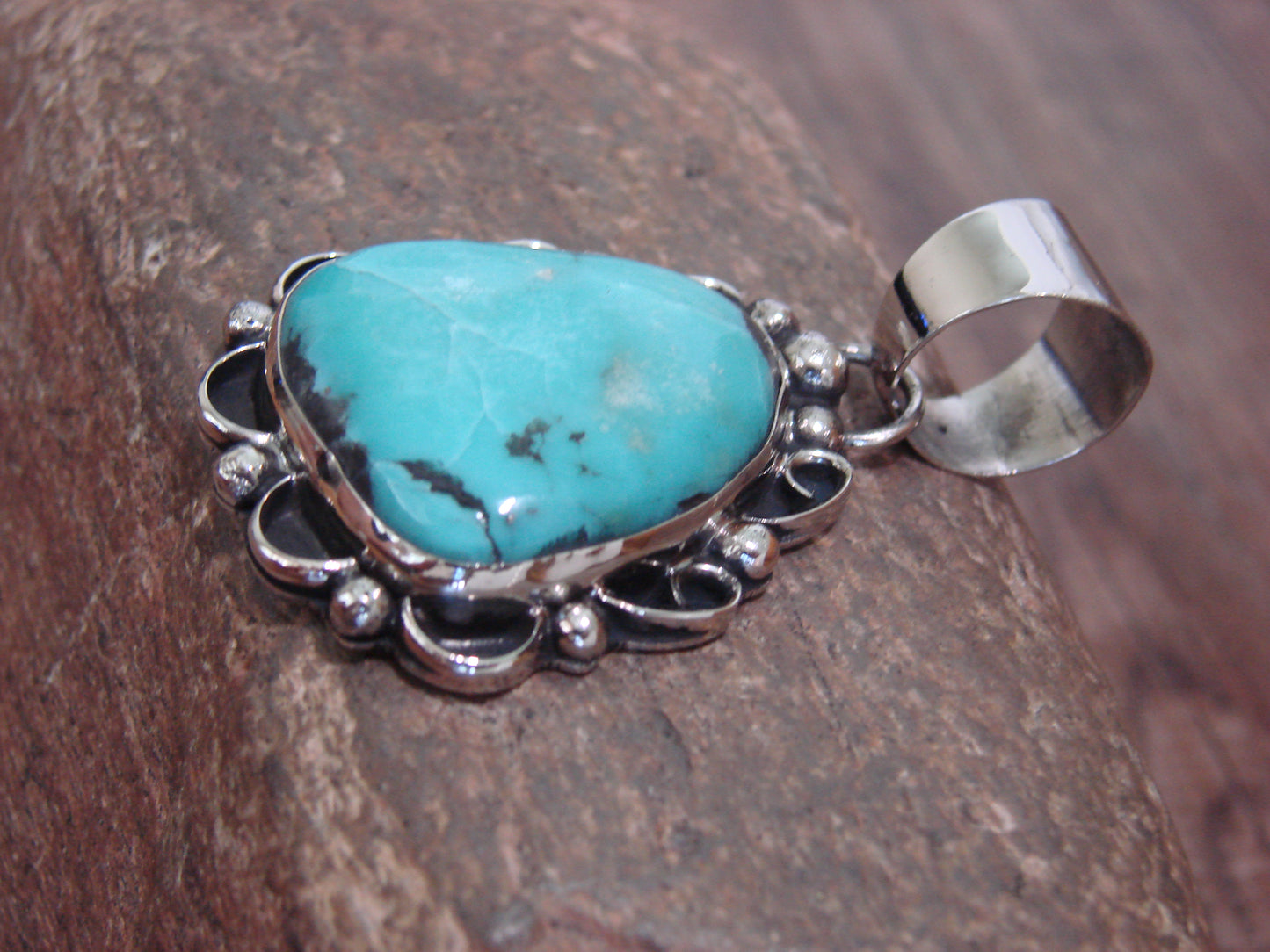 Native American Navajo Nickel Silver & Turquoise Pendant - Cleveland