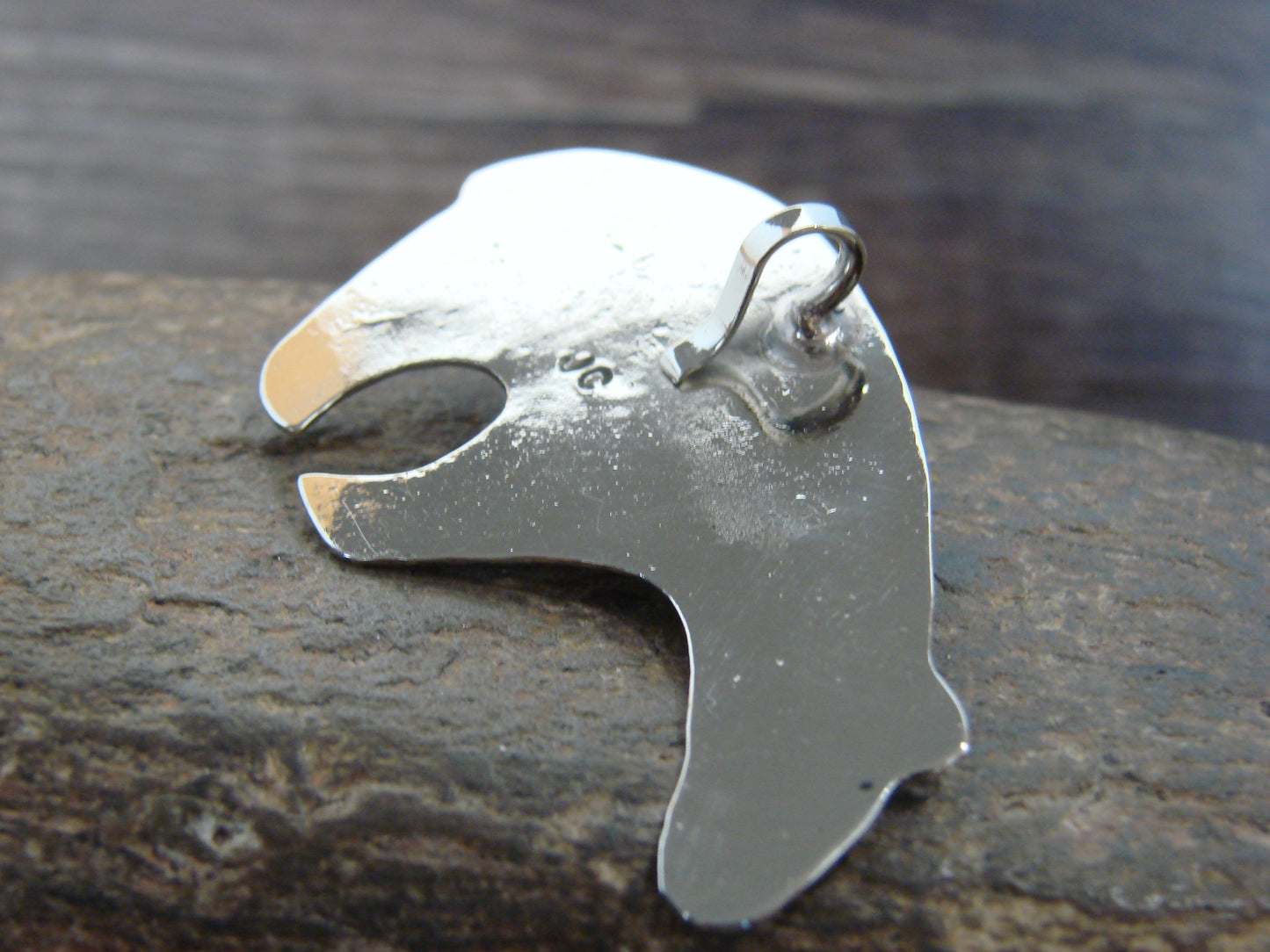 Native American Nickel Silver & Onyx Bear Pendant - Cleveland