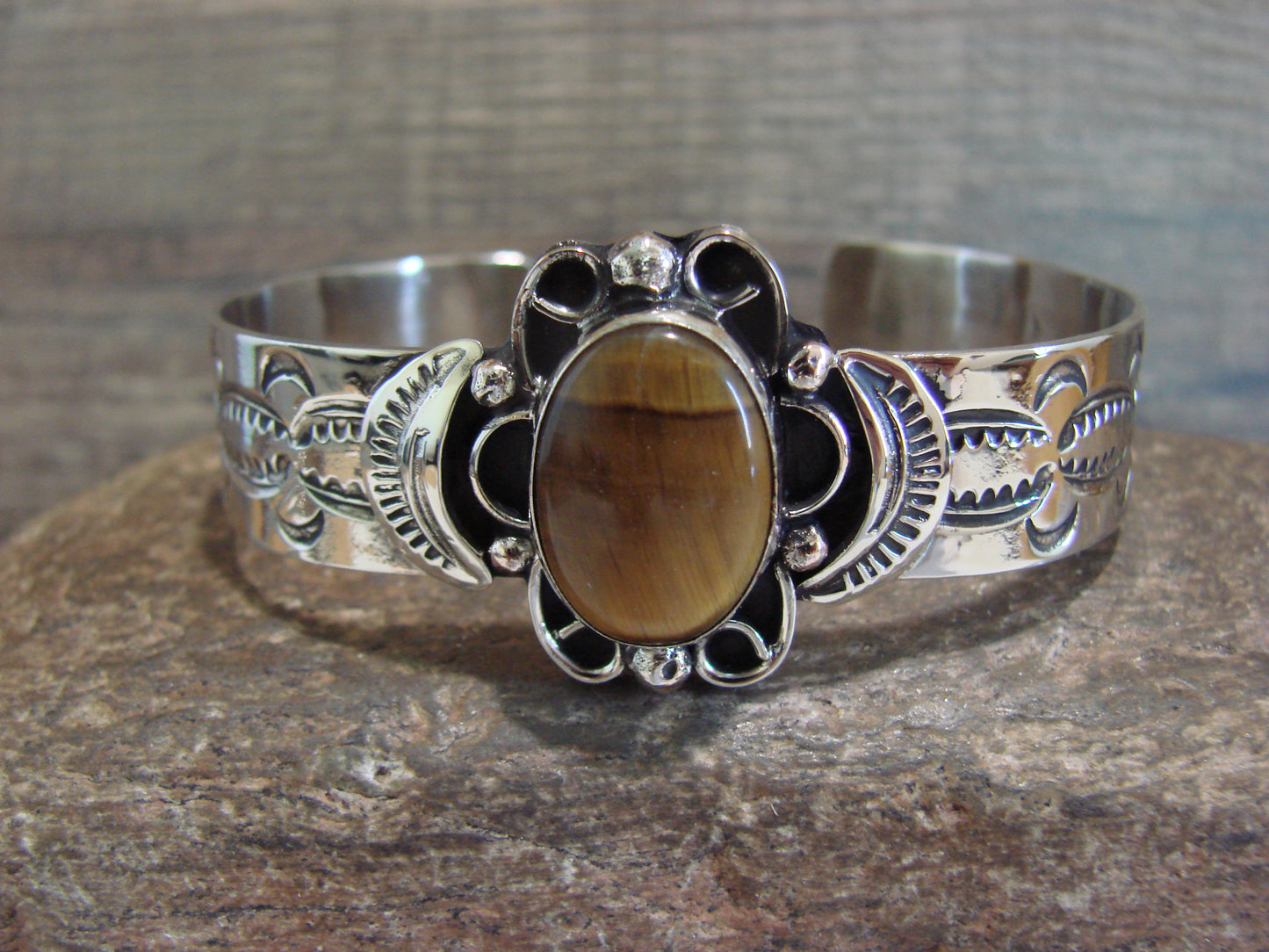 Navajo Indian Nickel Silver & Tiger Eye Bracelet by Cleveland