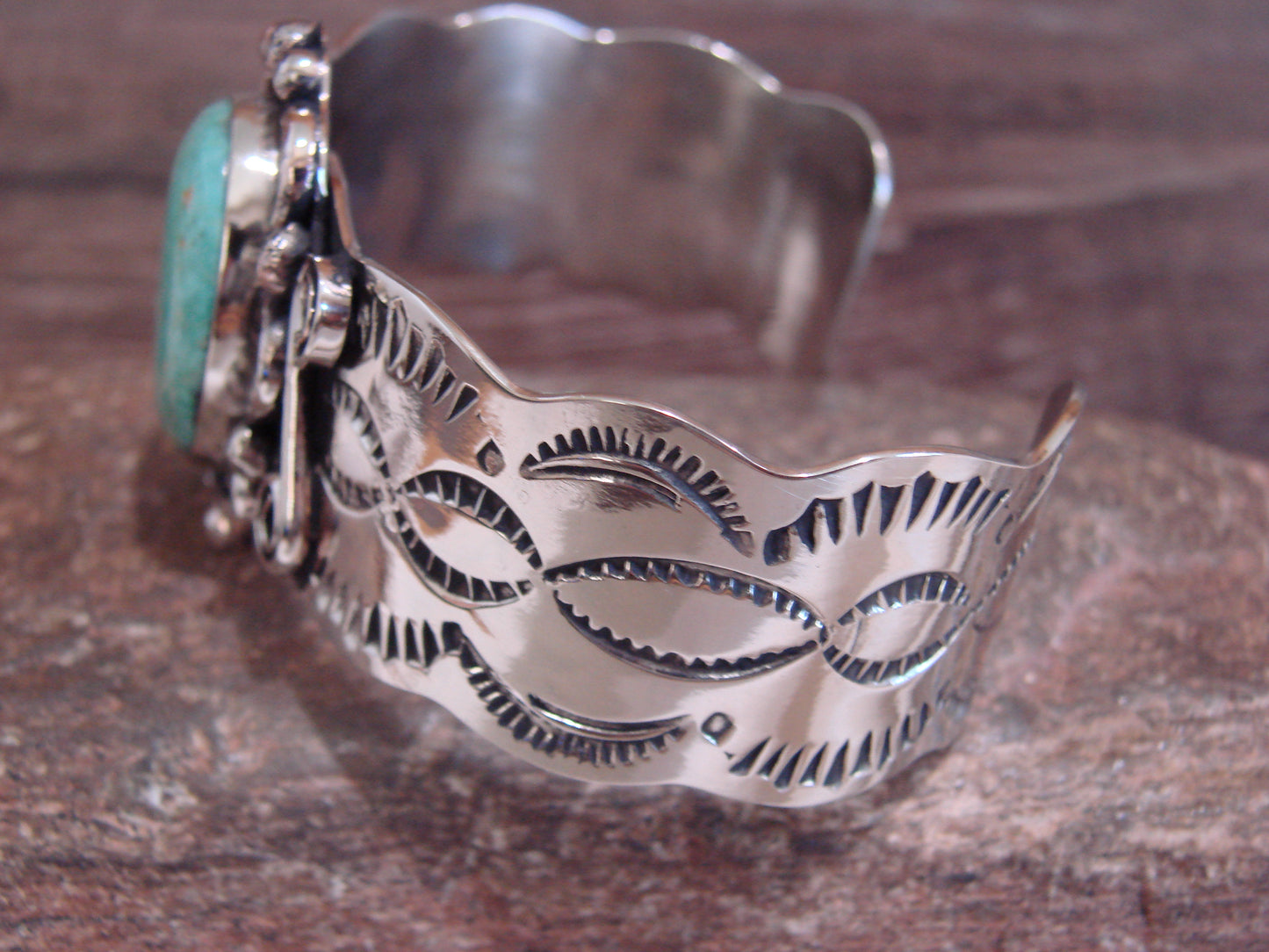 Native American Nickel Silver & Turquoise Bracelet by Cleveland