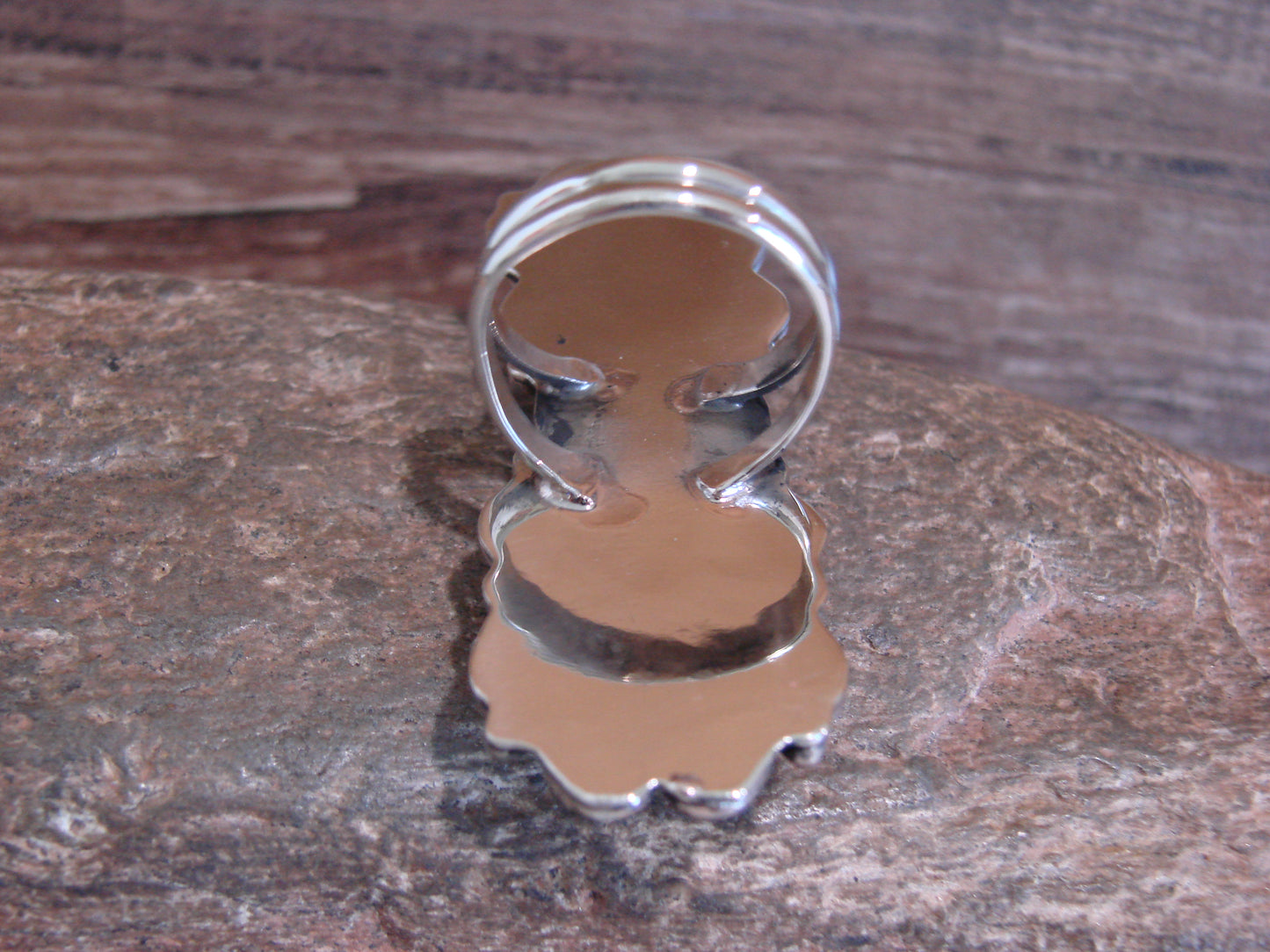 Native American Nickel Silver & Turquoise Ring by Cleveland - Size 10.5