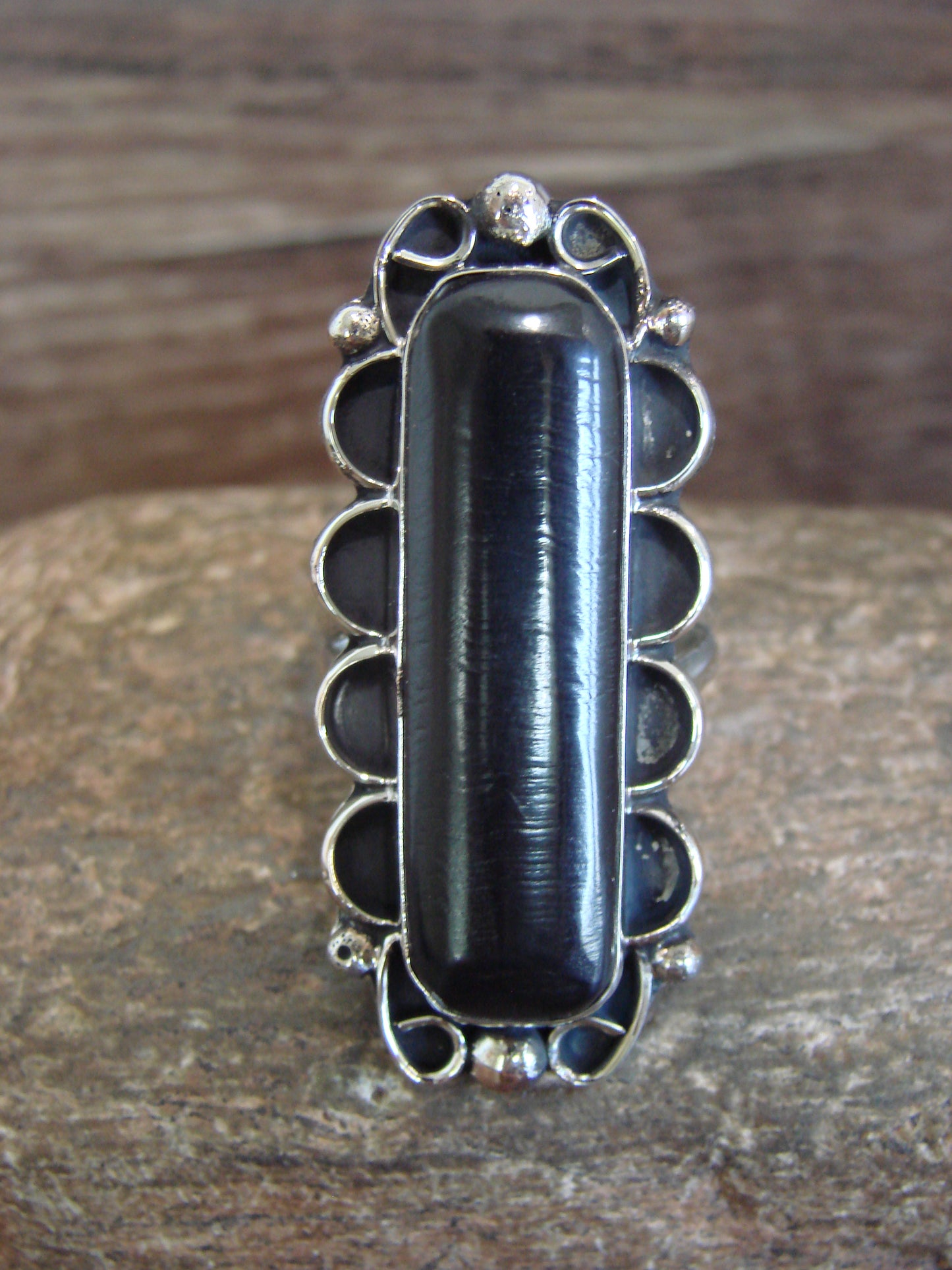 Native American Nickel Silver & Onyx Ring Size 11 - Cleveland
