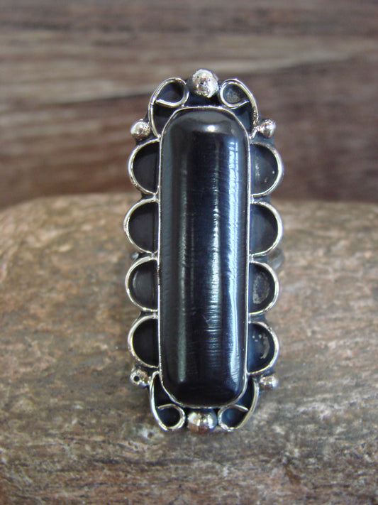 Native American Nickel Silver & Onyx Ring Size 11 - Cleveland