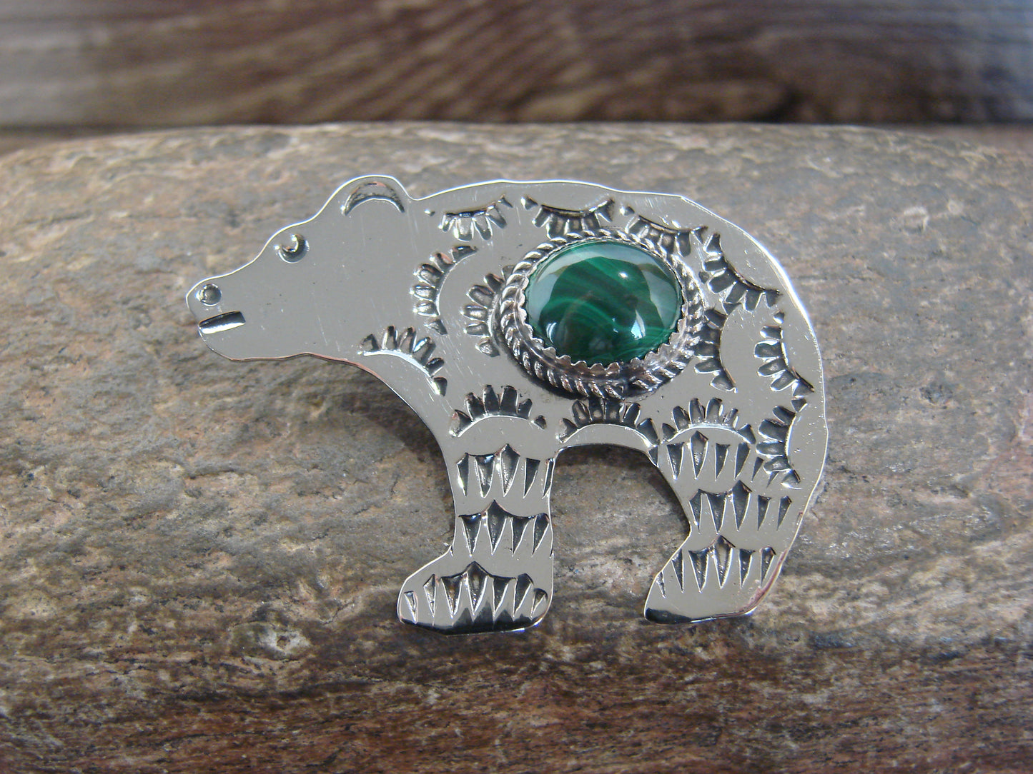 Native American Nickel Silver & Gaspeite Bear Pendant - Cleveland