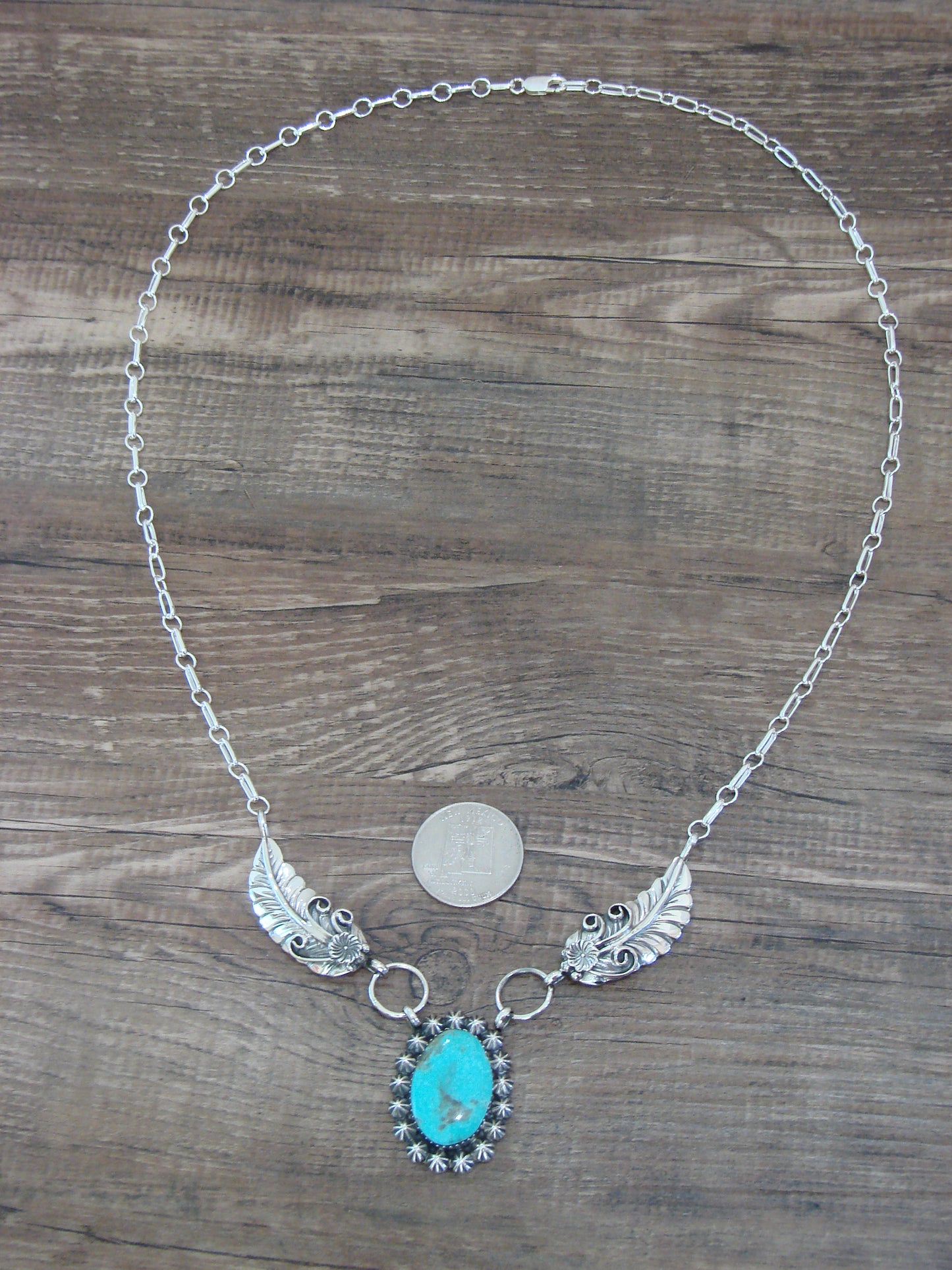 Native American Sterling Silver & Turquoise Adjustable Link Necklace by Sardo