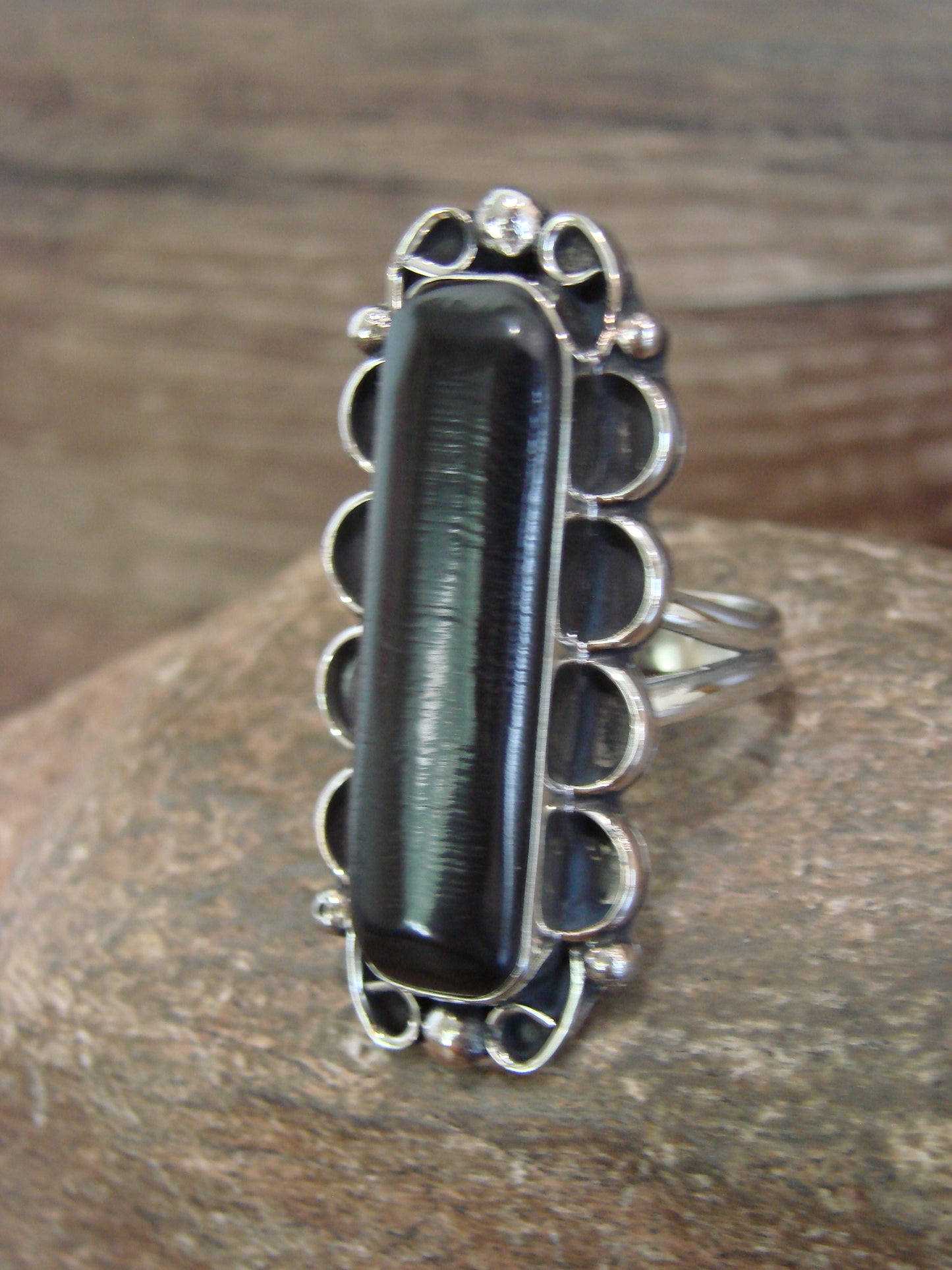 Native American Nickel Silver & Onyx Ring Size 11 - Cleveland