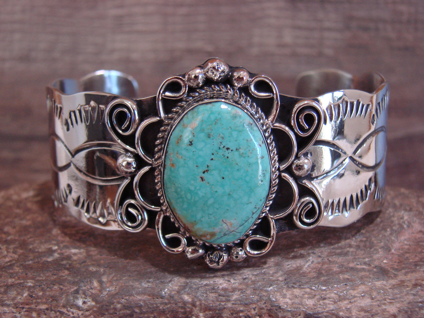 Native American Nickel Silver & Turquoise Bracelet by Cleveland