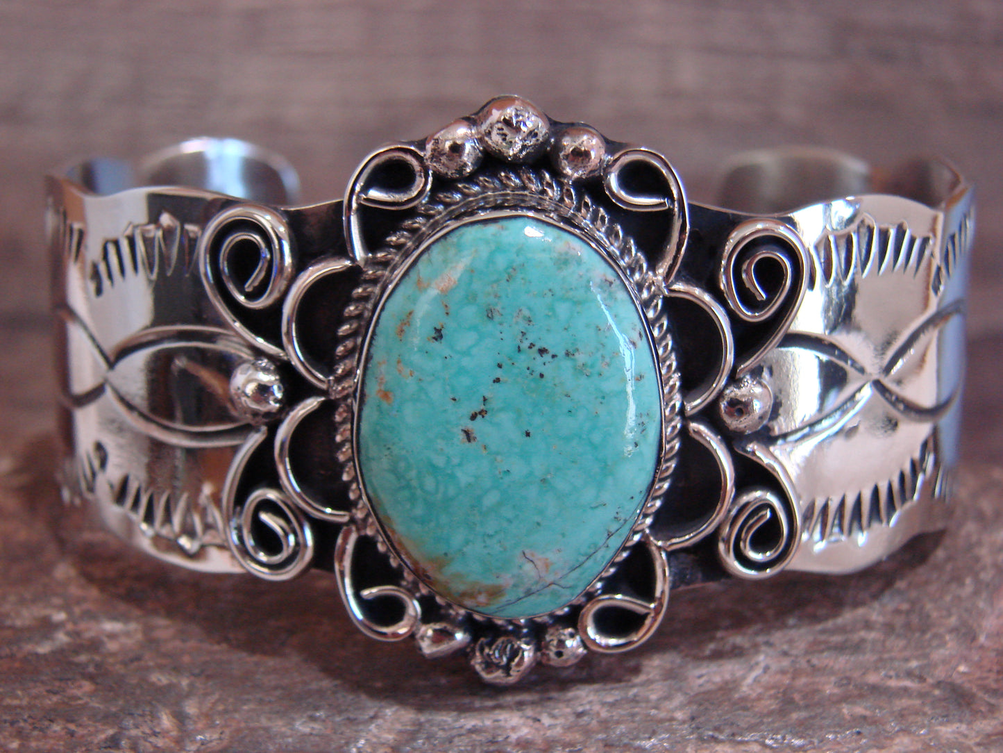 Native American Nickel Silver & Turquoise Bracelet by Cleveland