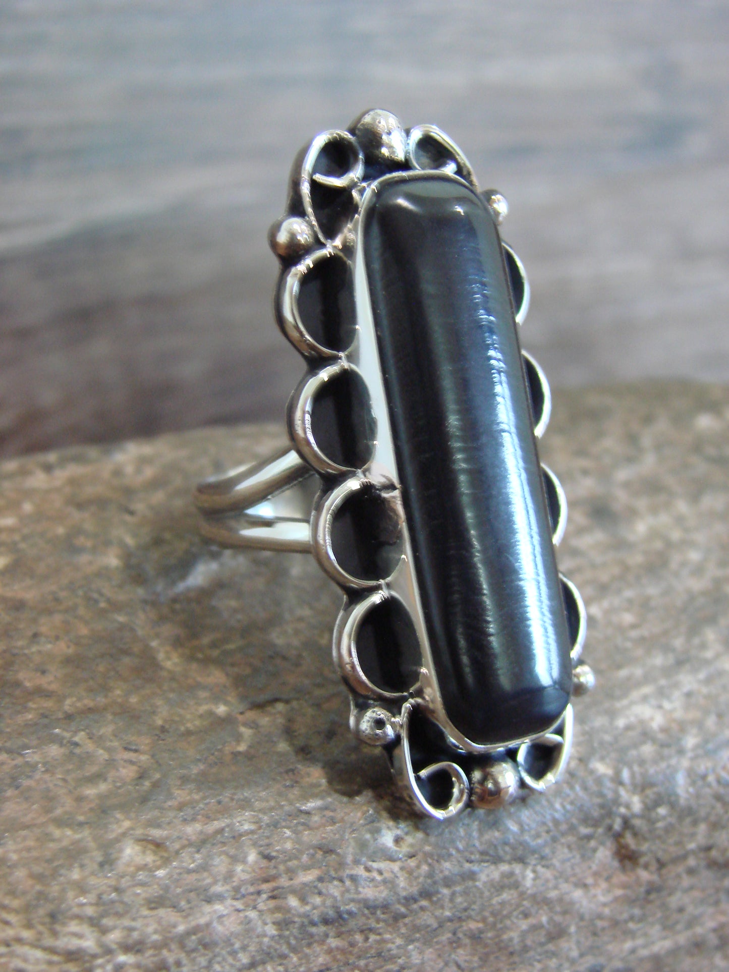 Native American Nickel Silver & Onyx Ring Size 11 - Cleveland