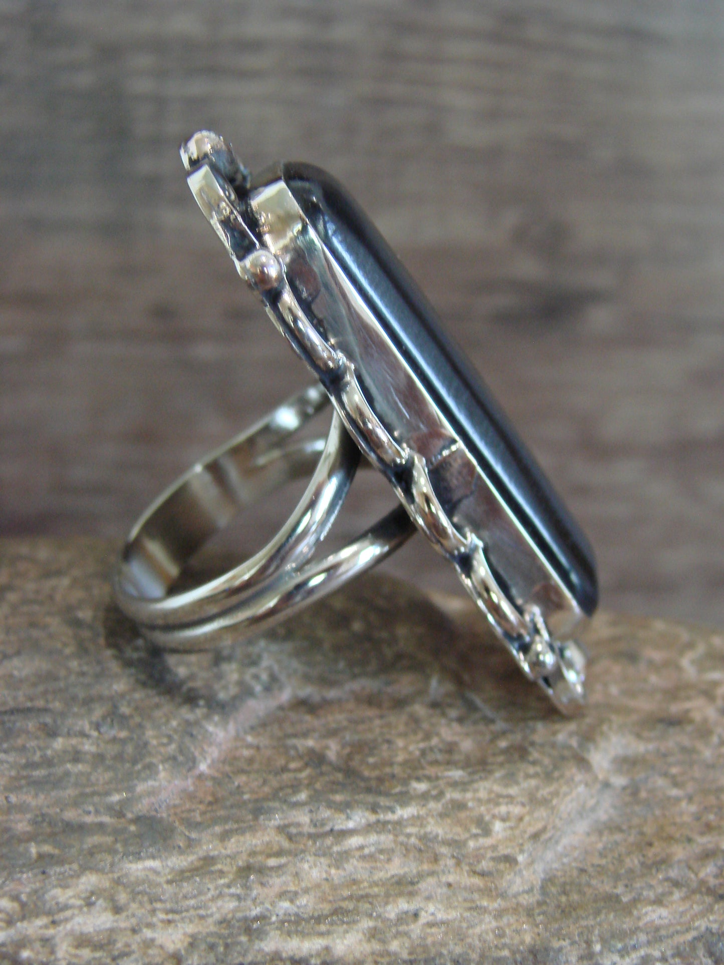 Native American Nickel Silver & Onyx Ring Size 11 - Cleveland