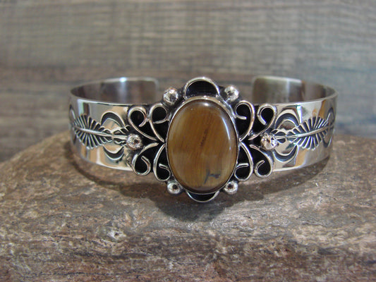 Navajo Indian Nickel Silver & Tiger Eye Bracelet by Cleveland