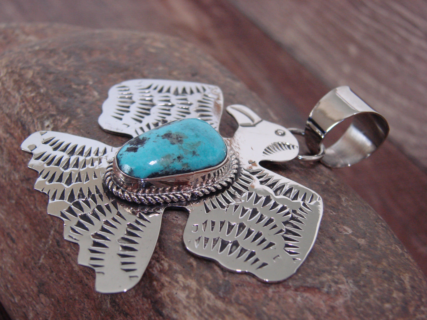 Native American Nickel Silver & Turquoise Thunderbird Pendant - Cleveland
