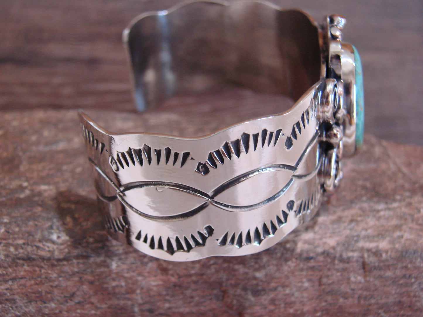 Native American Nickel Silver & Turquoise Bracelet by Cleveland