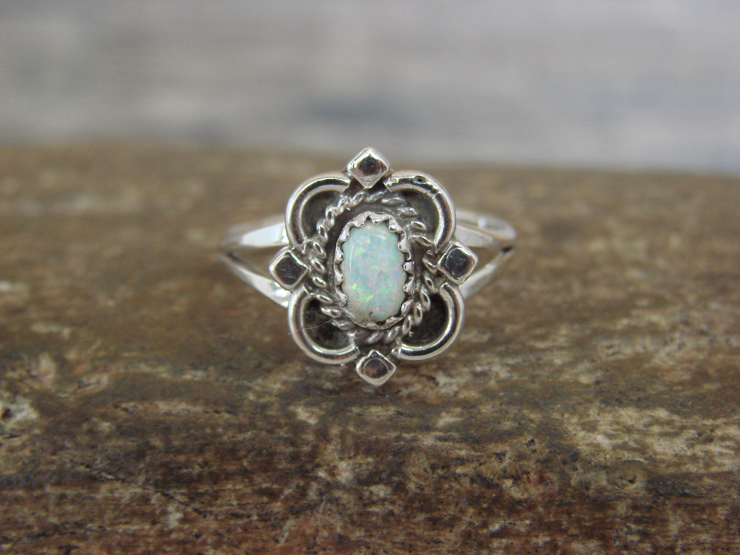 Native American Sterling Silver & White Opal Ring - Size 6.5 - Largo