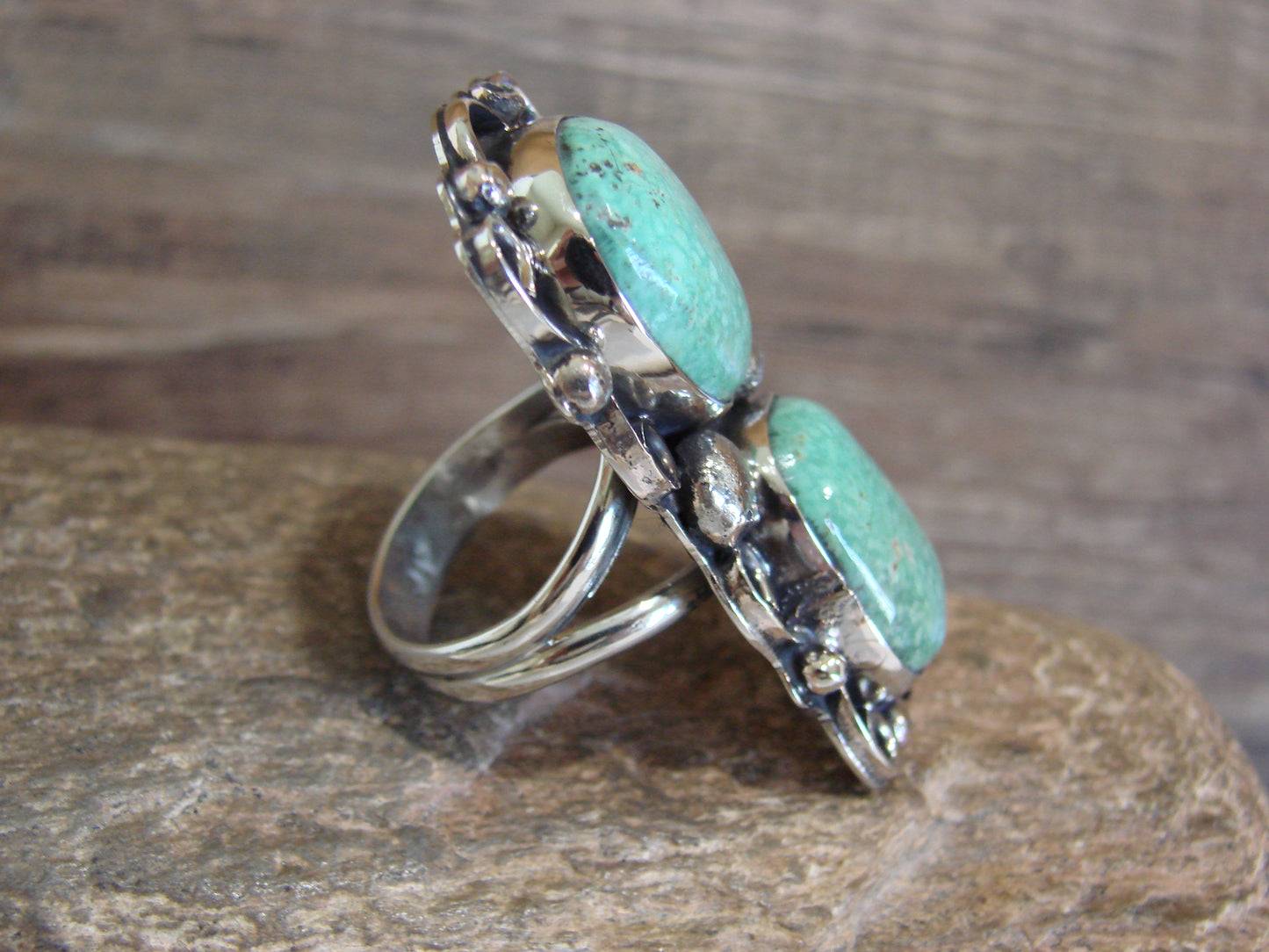 Native American Nickel Silver & Turquoise Ring by Cleveland - Size 10