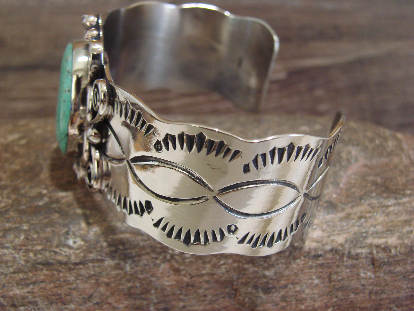 Native American Nickel Silver & Turquoise Bracelet by Cleveland