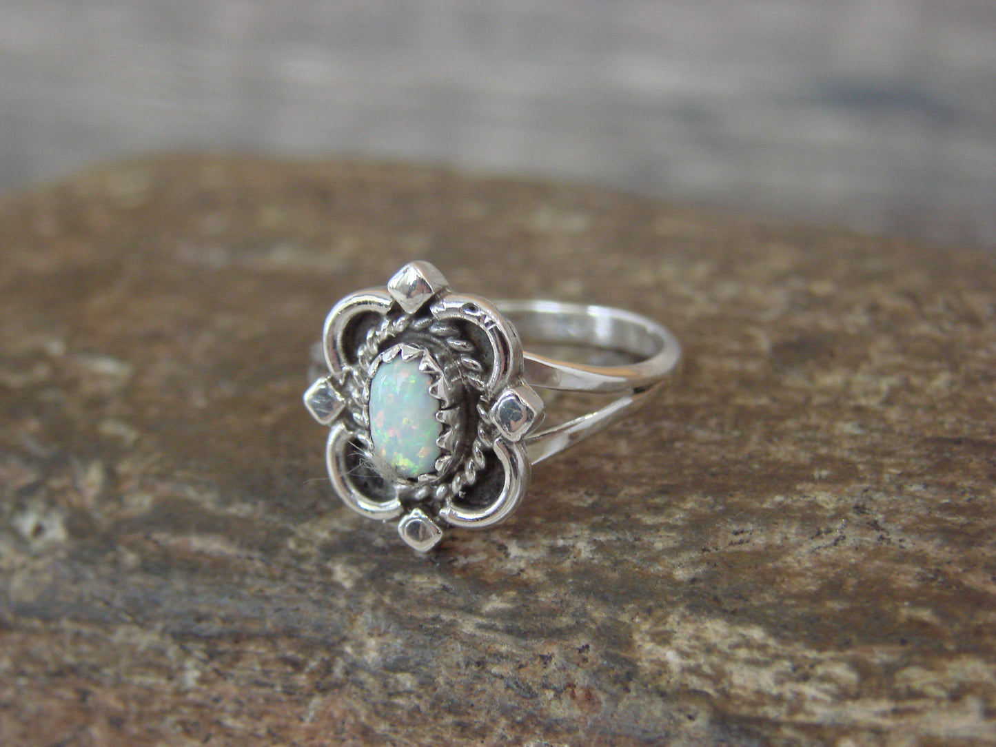Native American Sterling Silver & White Opal Ring - Size 6.5 - Largo