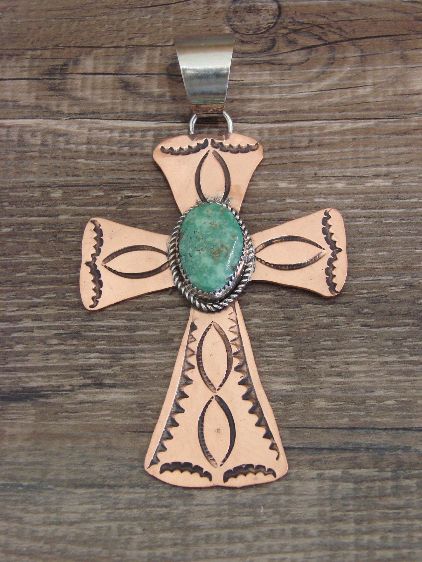 Native American Copper & Turquoise Cross Pendant by Cleveland