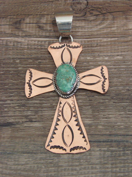 Native American Copper & Turquoise Cross Pendant by Cleveland