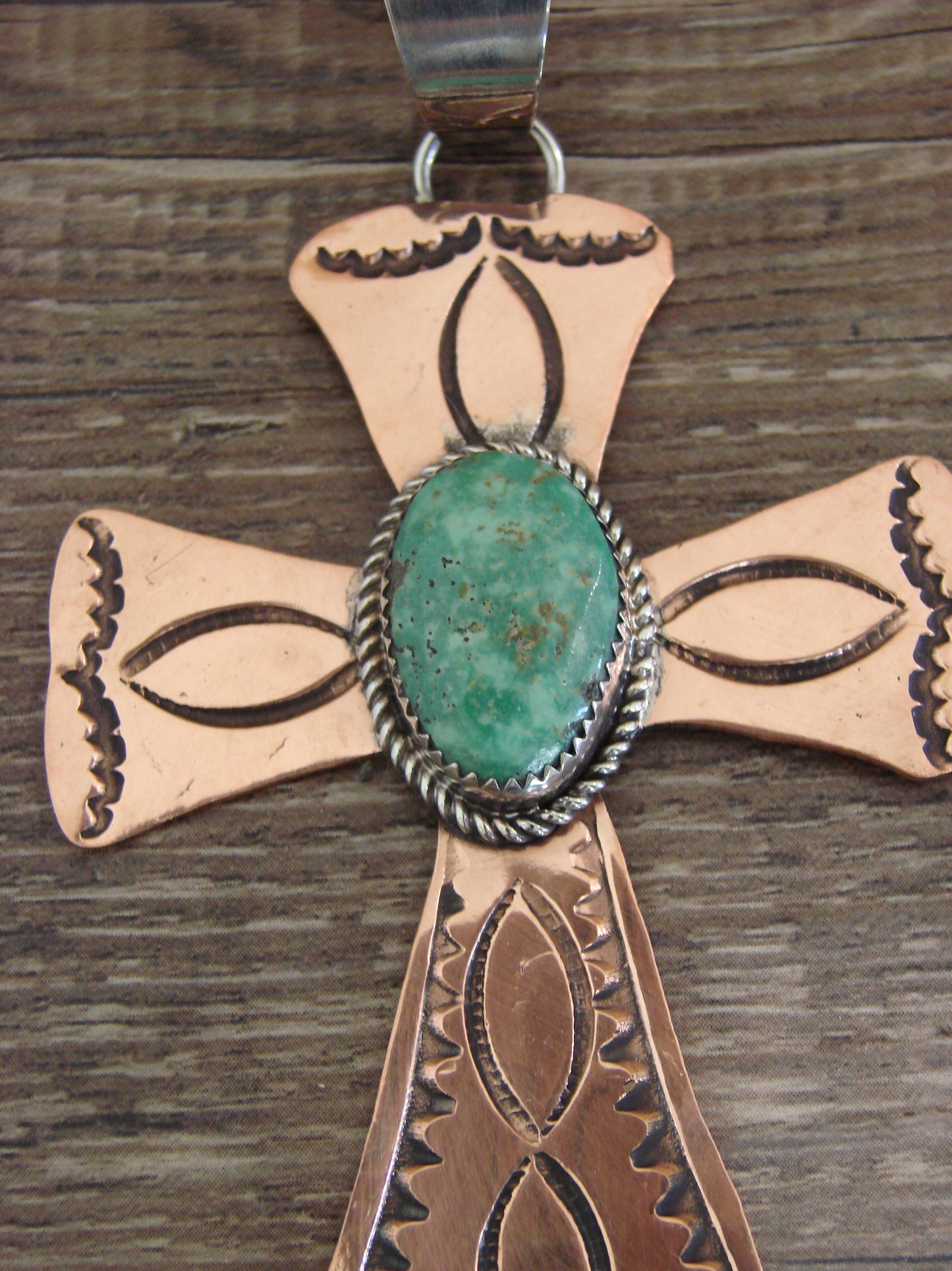 Native American Copper & Turquoise Cross Pendant by Cleveland