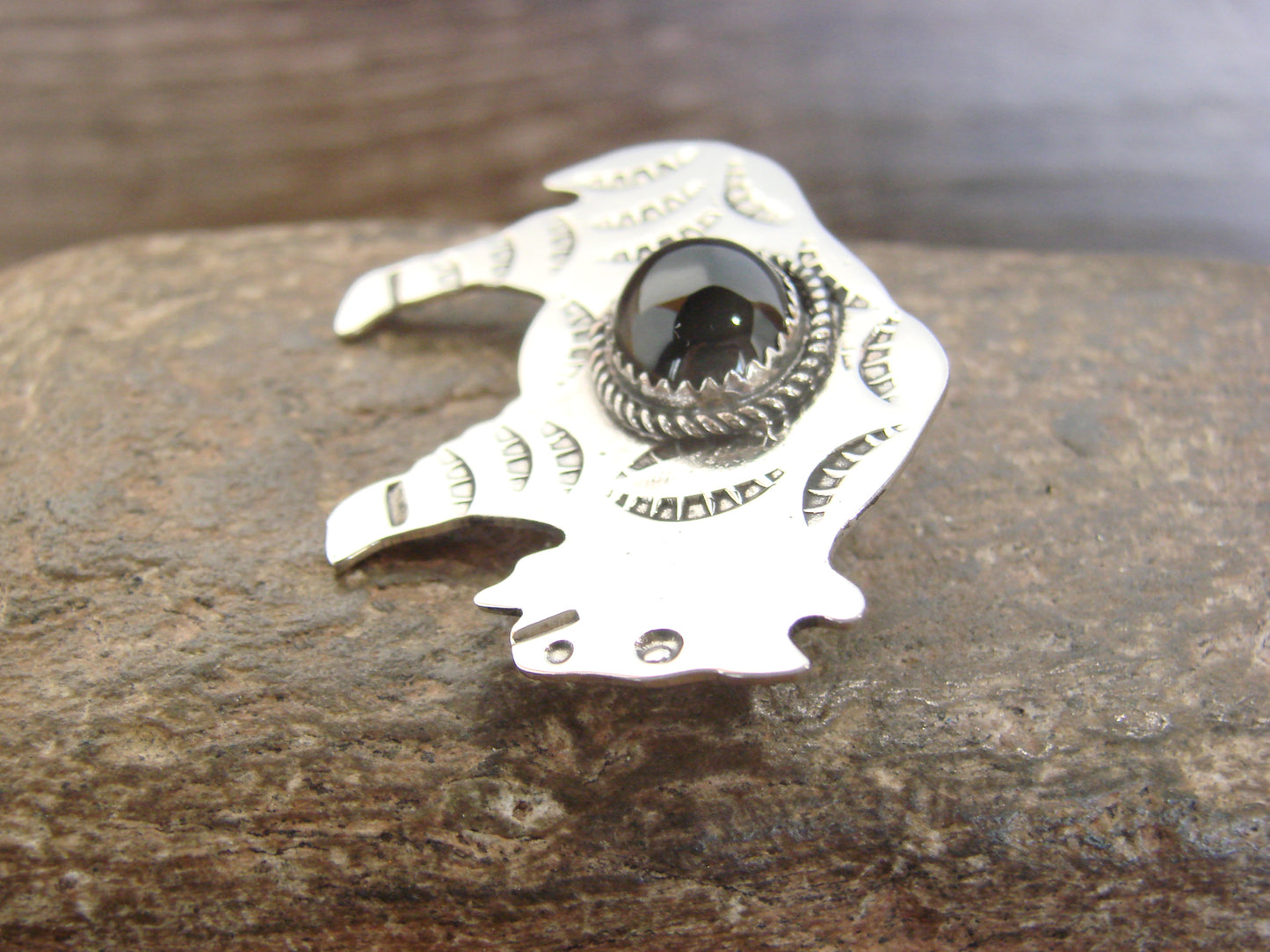 Native American Nickel Silver & Onyx Buffalo Pendant - Cleveland