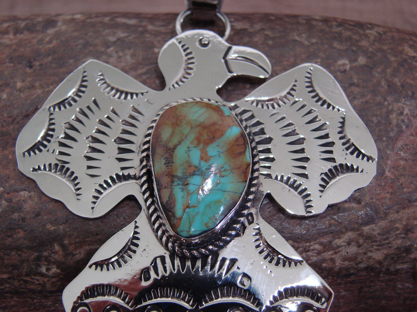 Native American Nickel Silver & Turquoise Thunderbird Pendant - Cleveland
