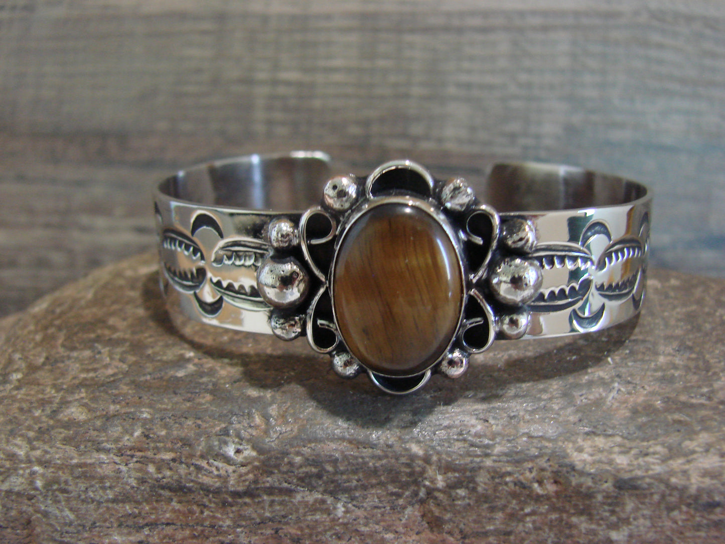 Navajo Indian Nickel Silver & Tiger Eye Bracelet by Cleveland