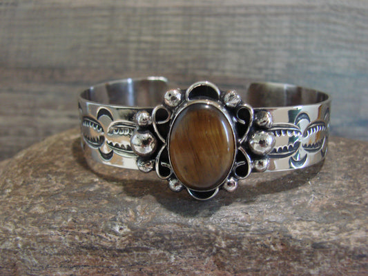 Navajo Indian Nickel Silver & Tiger Eye Bracelet by Cleveland