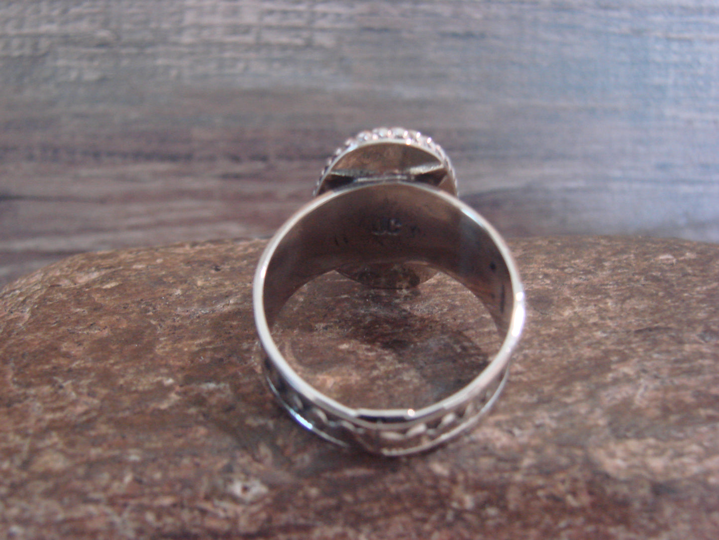 Native American Nickel Silver & Turquoise Scarf Ring by Cleveland