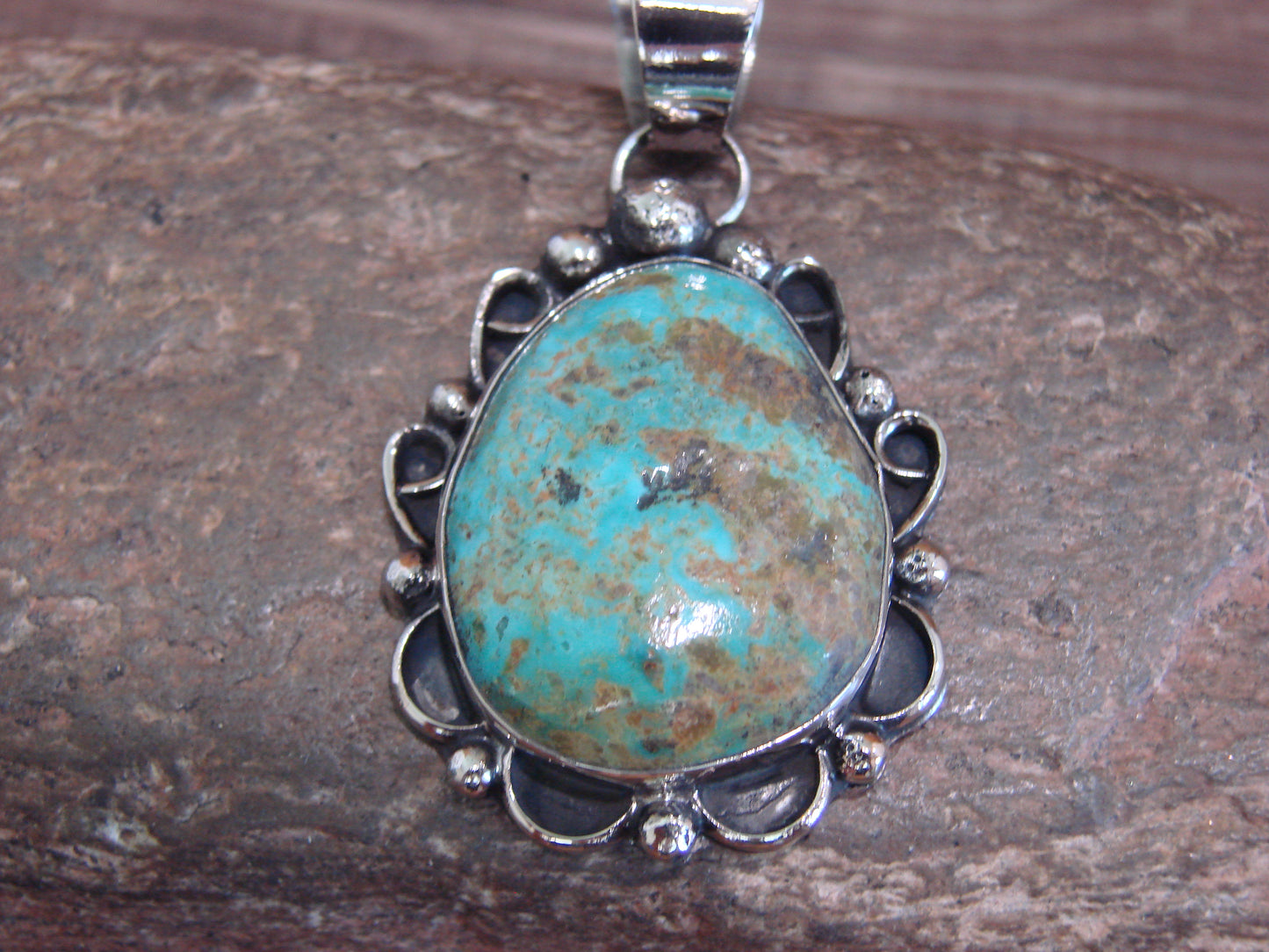 Native American Navajo Nickel Silver & Turquoise Pendant - Cleveland