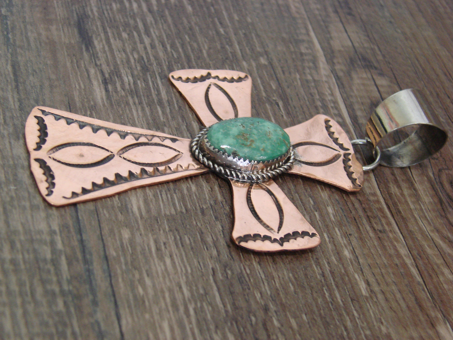 Native American Copper & Turquoise Cross Pendant by Cleveland